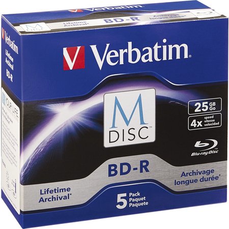 VERBATIM Verbatim M Disc Bd-R, 98900, 25Gb, 4X, Branded Surface, 5Pk Jewel Case 98900